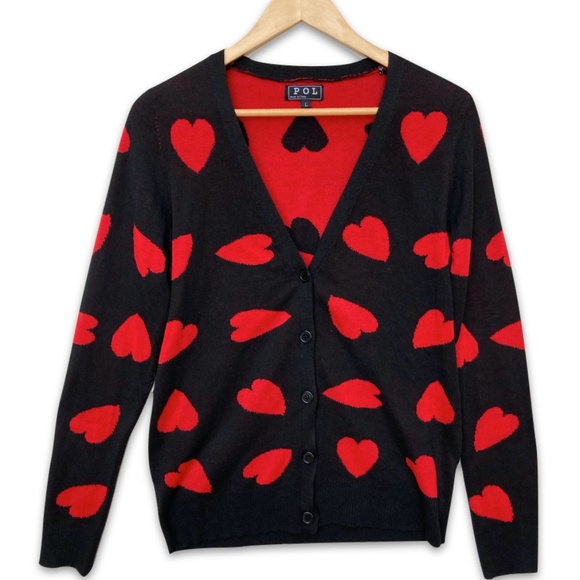 POL Sweaters - Pol Red & Black Heart Sweater • Large